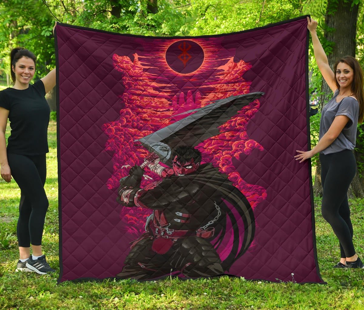 Berserk Anime Premium Quilt – Guts Sword Dark Black Sun Red Cloud Quilt Blanket