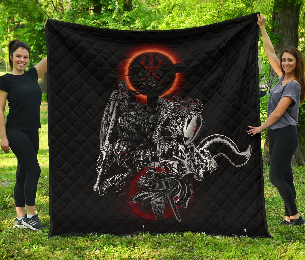 Berserk Anime Premium Quilt – Main Characters Dark Black Sun Artwork Quilt Blanket