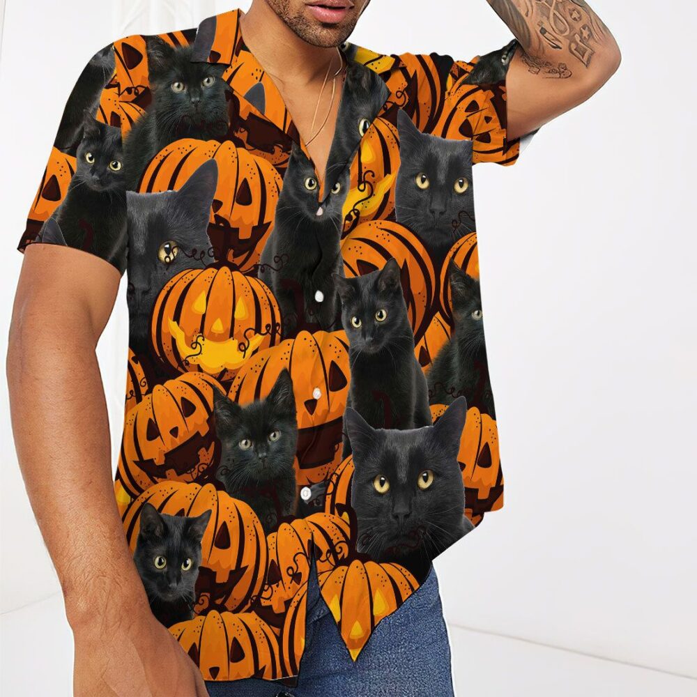 Black Cat And Pumpkin Hawaii Shirt