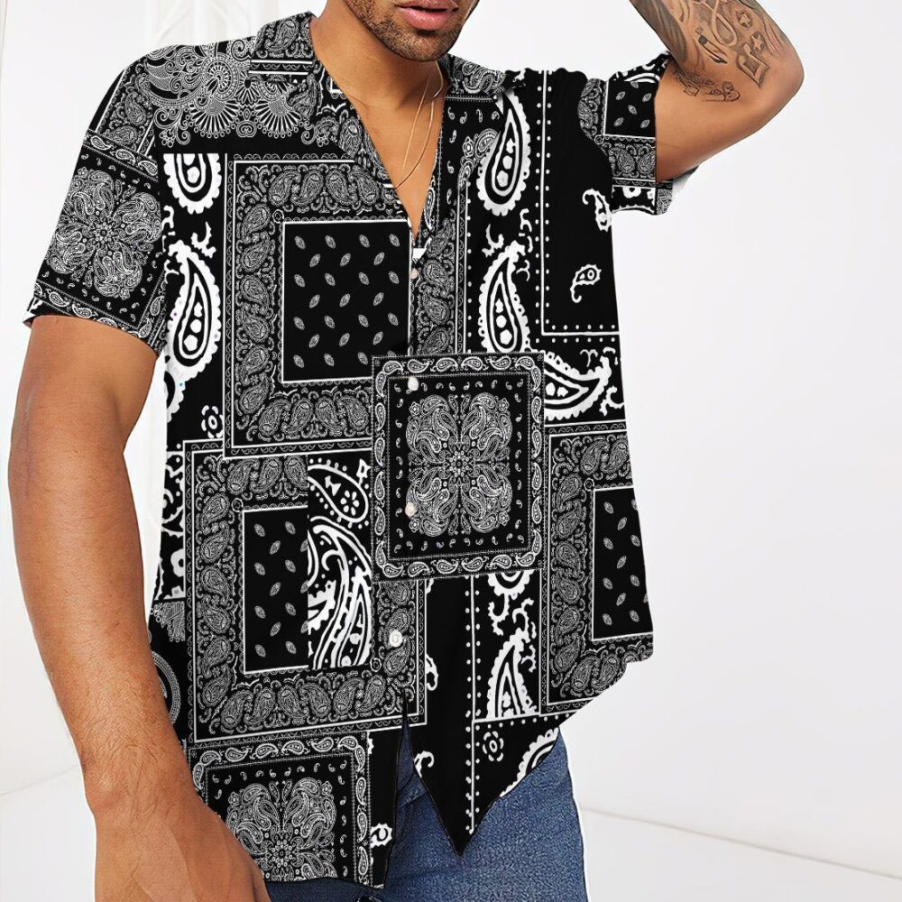 Black Multiple Paisley Bandanas Hawaii Shirt