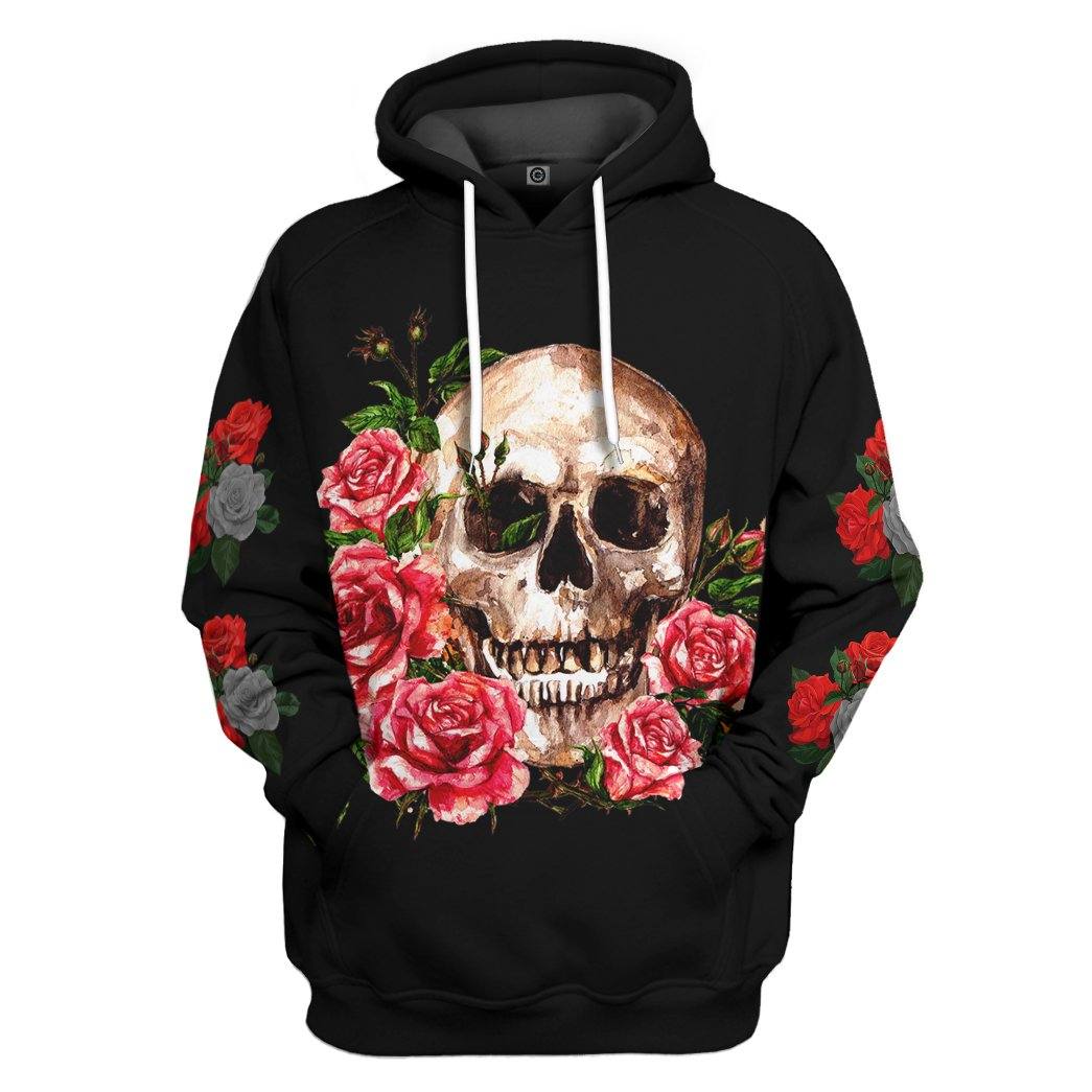 Black Rose Flower Skull All Over Print T-Shirt Hoodie Apparel