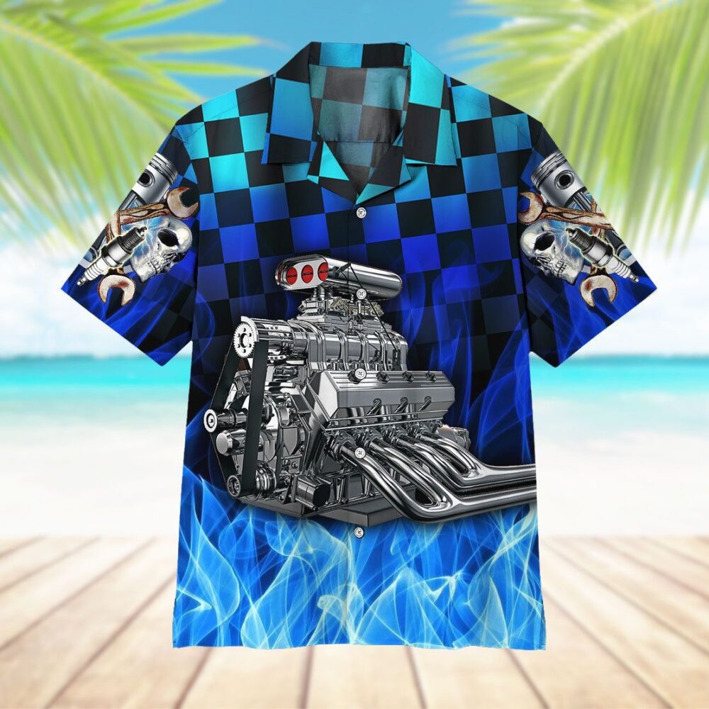 Blue Fire Hot Rod Hawaii Shirt