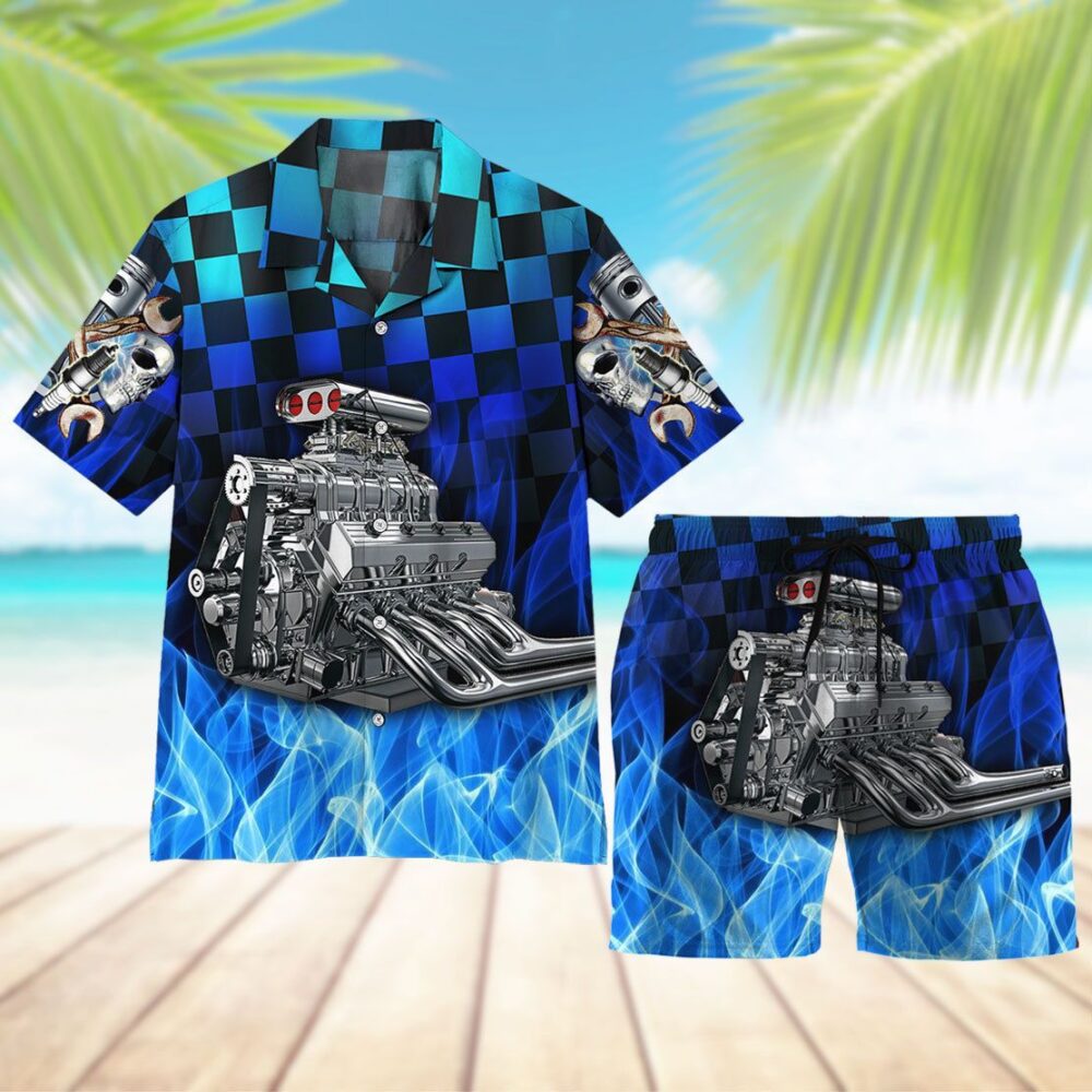 Blue Fire Hot Rod Hawaii Shirt