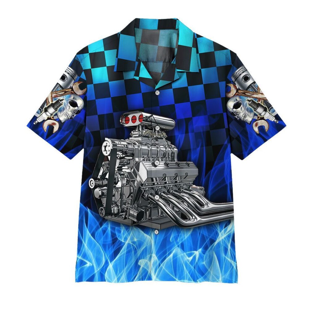 Blue Fire Hot Rod Hawaii Shirt