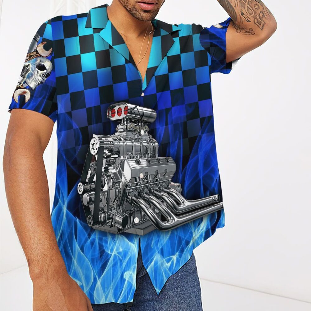 Blue Fire Hot Rod Hawaii Shirt