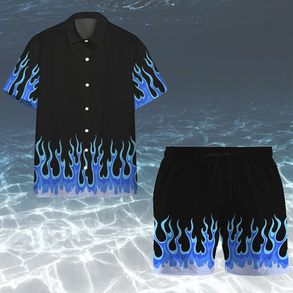 Blue Hot Rod Flames Custom Short Sleeve Shirt