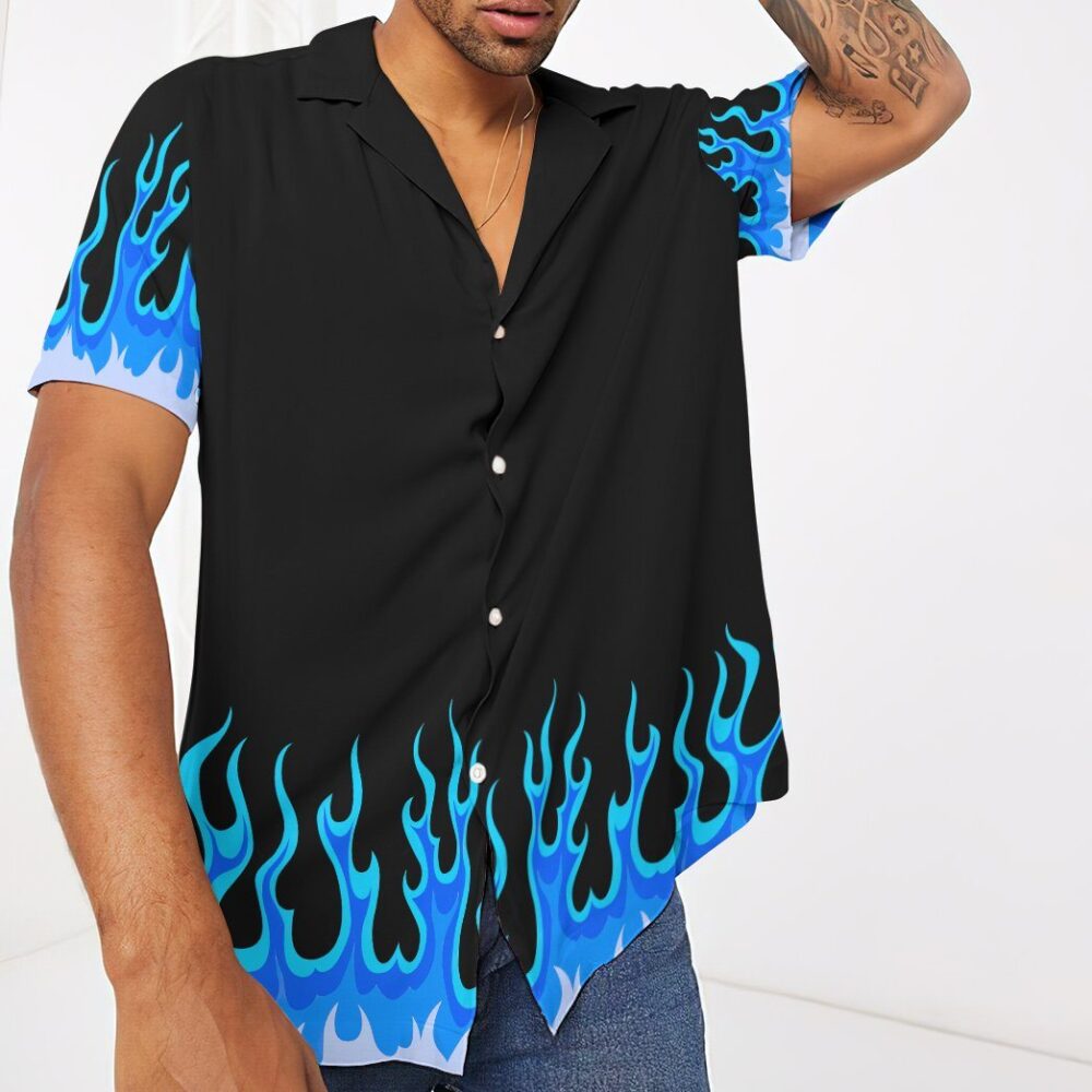 Blue Hot Rod Flames Custom Short Sleeve Shirt