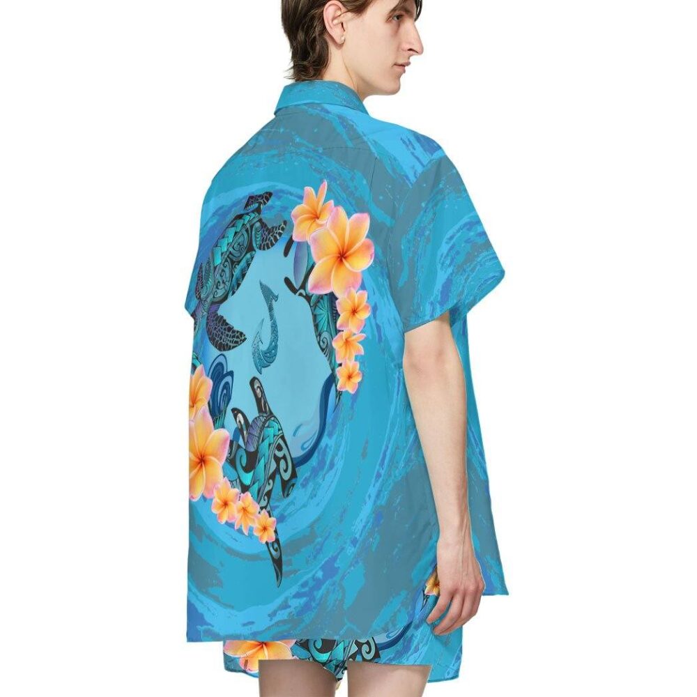 Blue Plumeria Maori Turtles Custom Short Sleeve Shirt