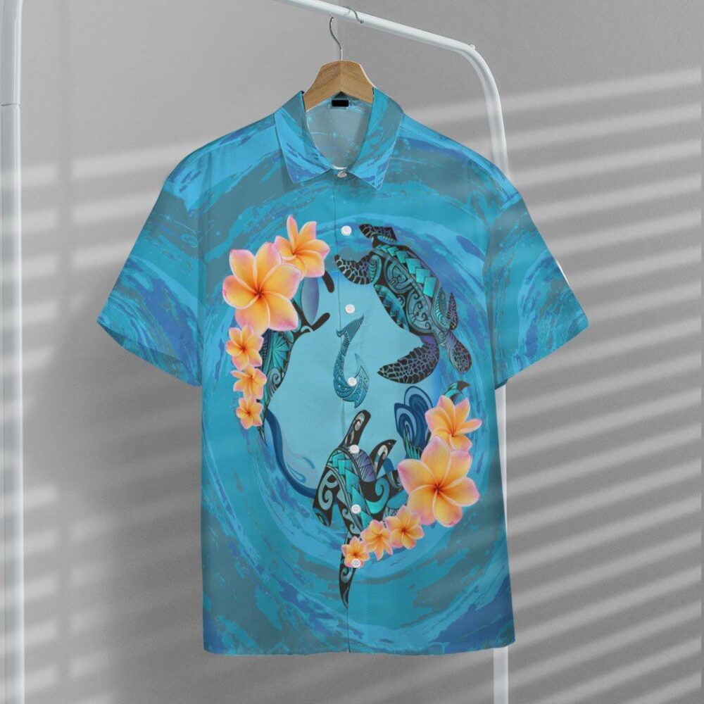 Blue Plumeria Maori Turtles Custom Short Sleeve Shirt