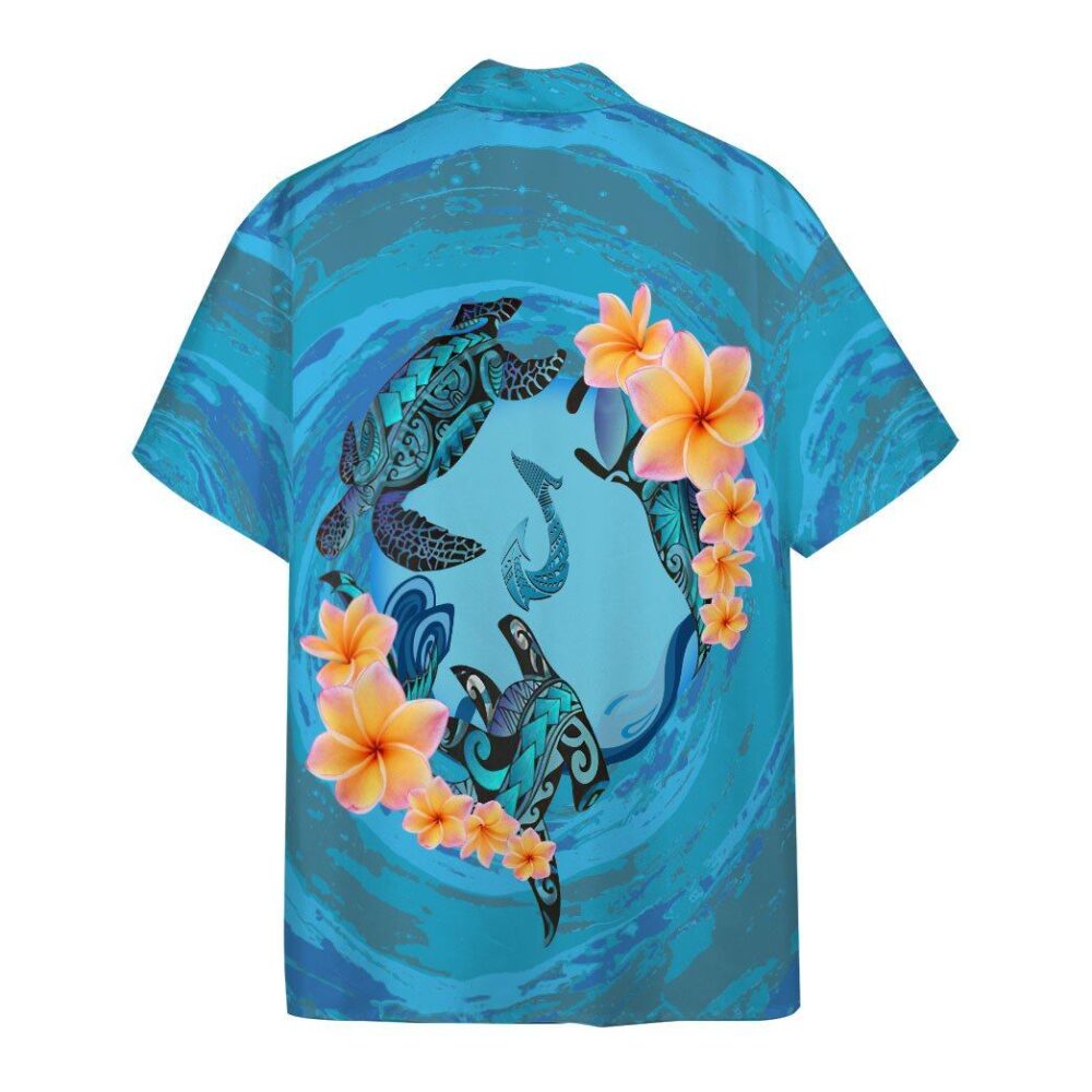 Blue Plumeria Maori Turtles Custom Short Sleeve Shirt