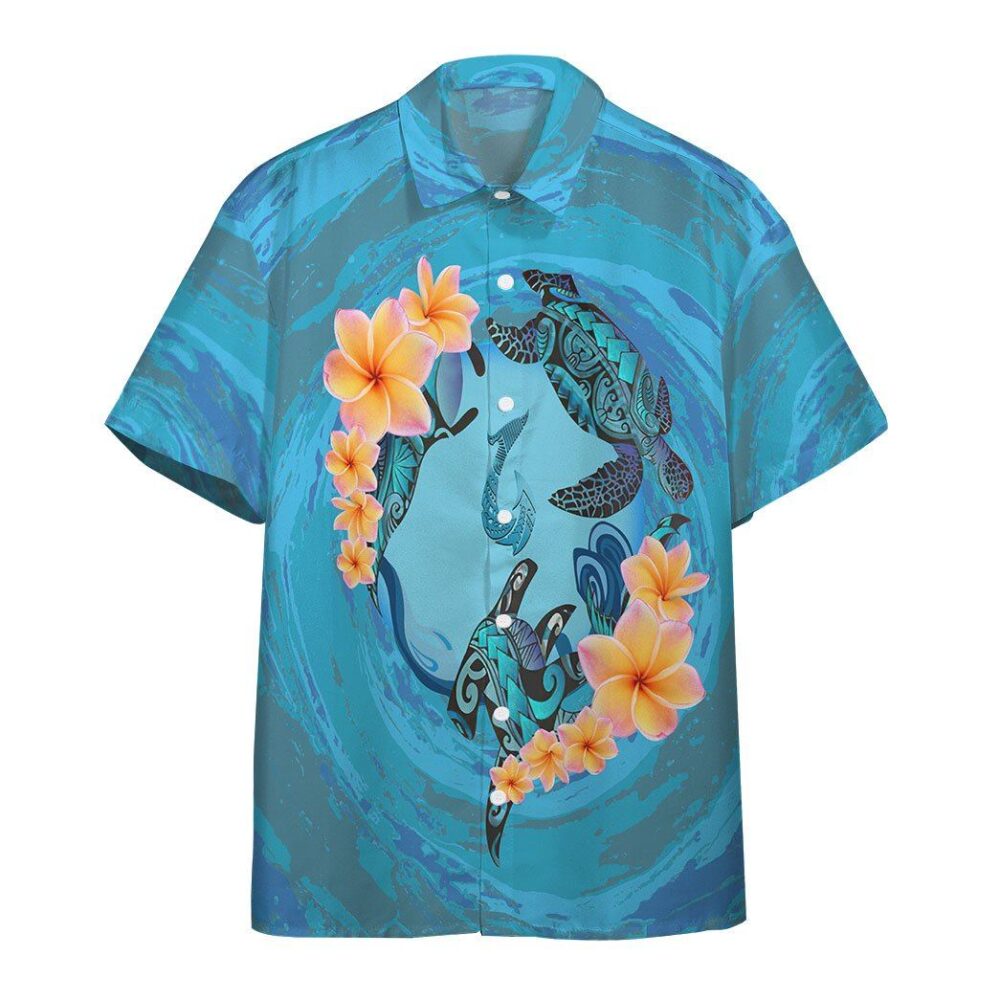 Blue Plumeria Maori Turtles Custom Short Sleeve Shirt