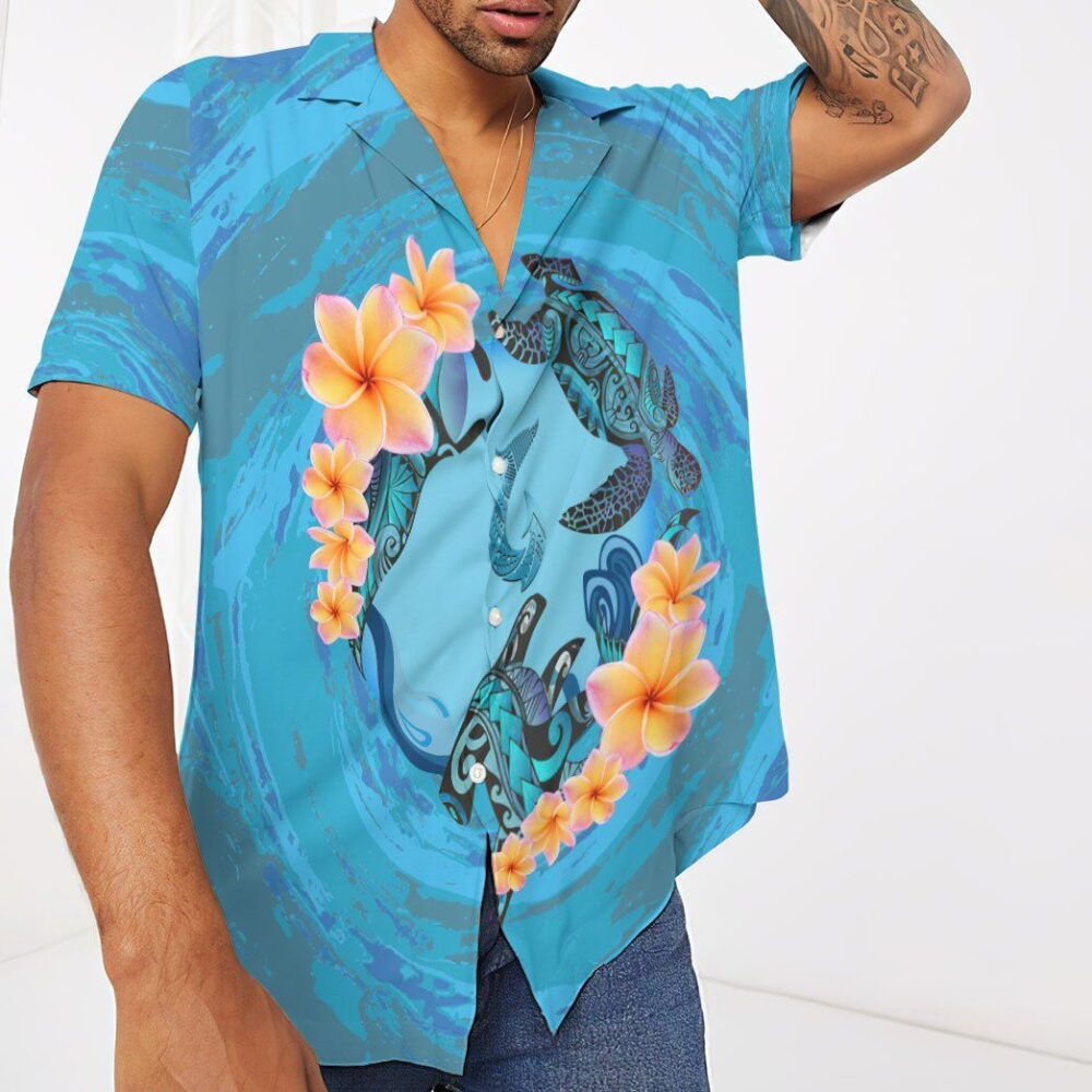 Blue Plumeria Maori Turtles Custom Short Sleeve Shirt