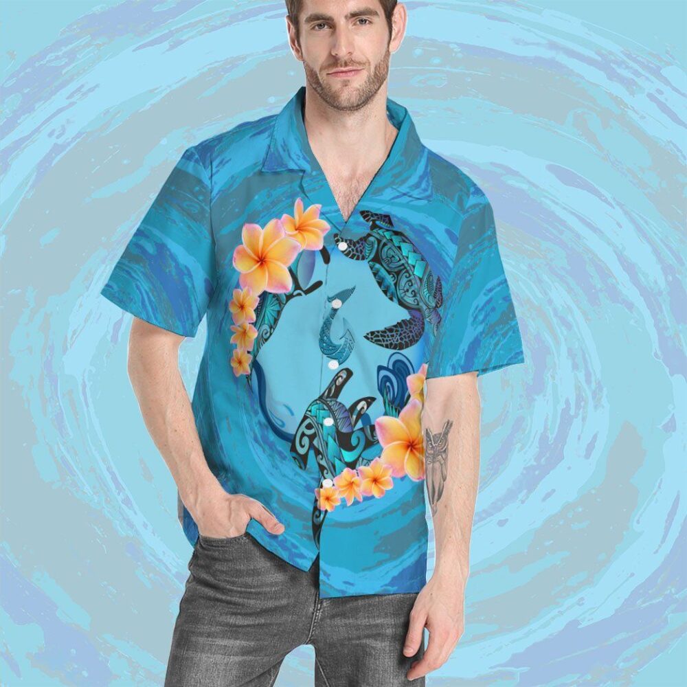 Blue Plumeria Maori Turtles Custom Short Sleeve Shirt