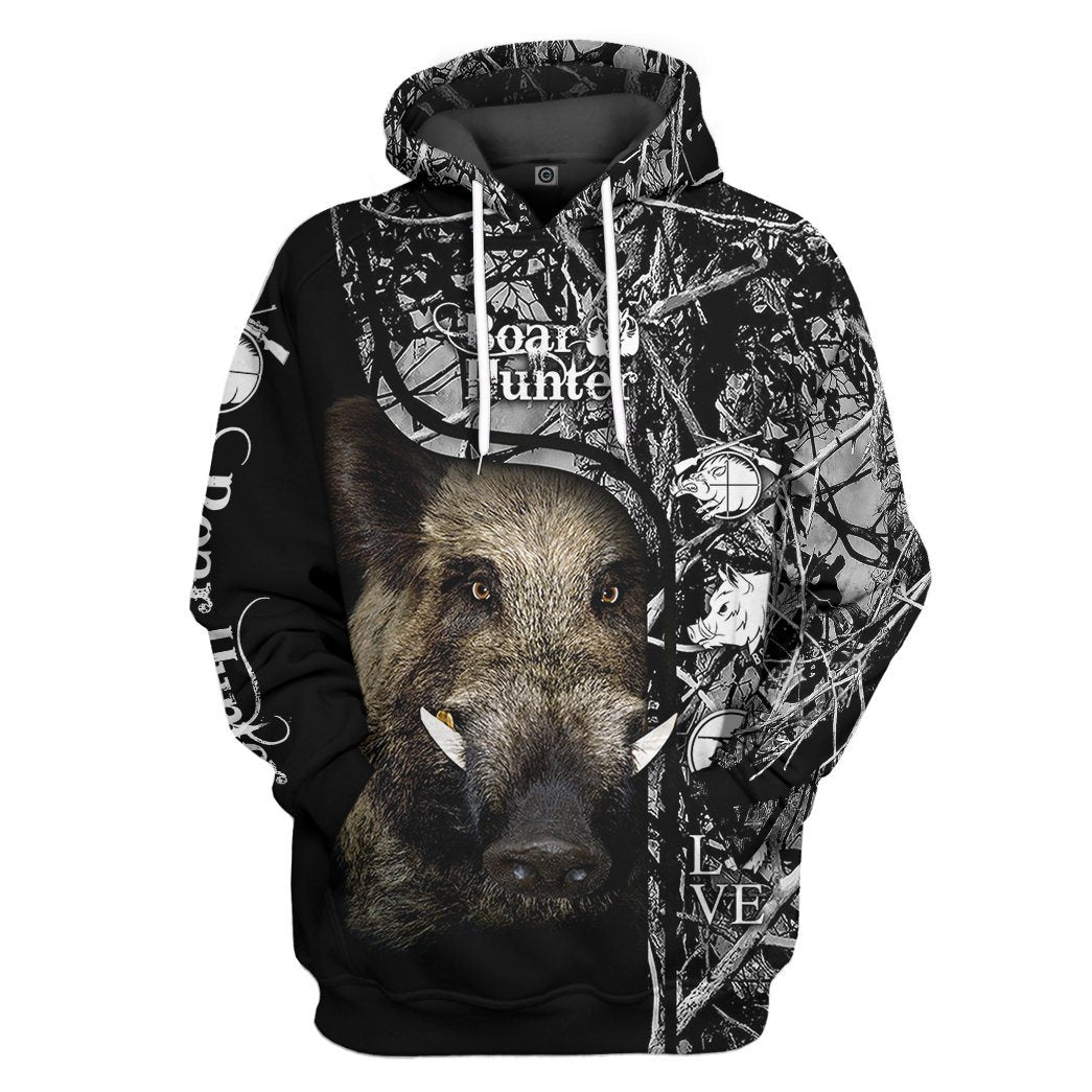 Boar Hunter Black All Over Print T-Shirt Hoodie Fan Gifts Idea