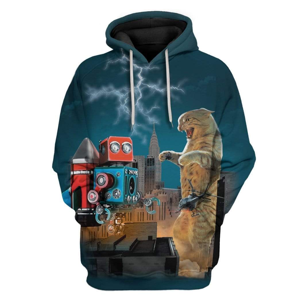 Catzilla Vs Robot T-Shirts Hoodies Apparel