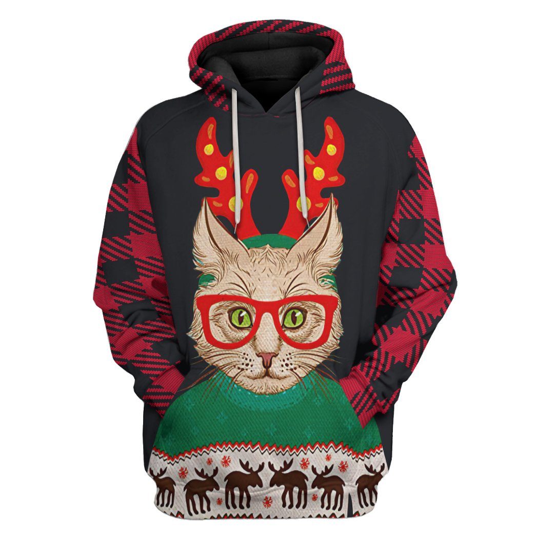 Christmas Cat All Over Print T-Shirt Hoodie Fan Gifts Idea