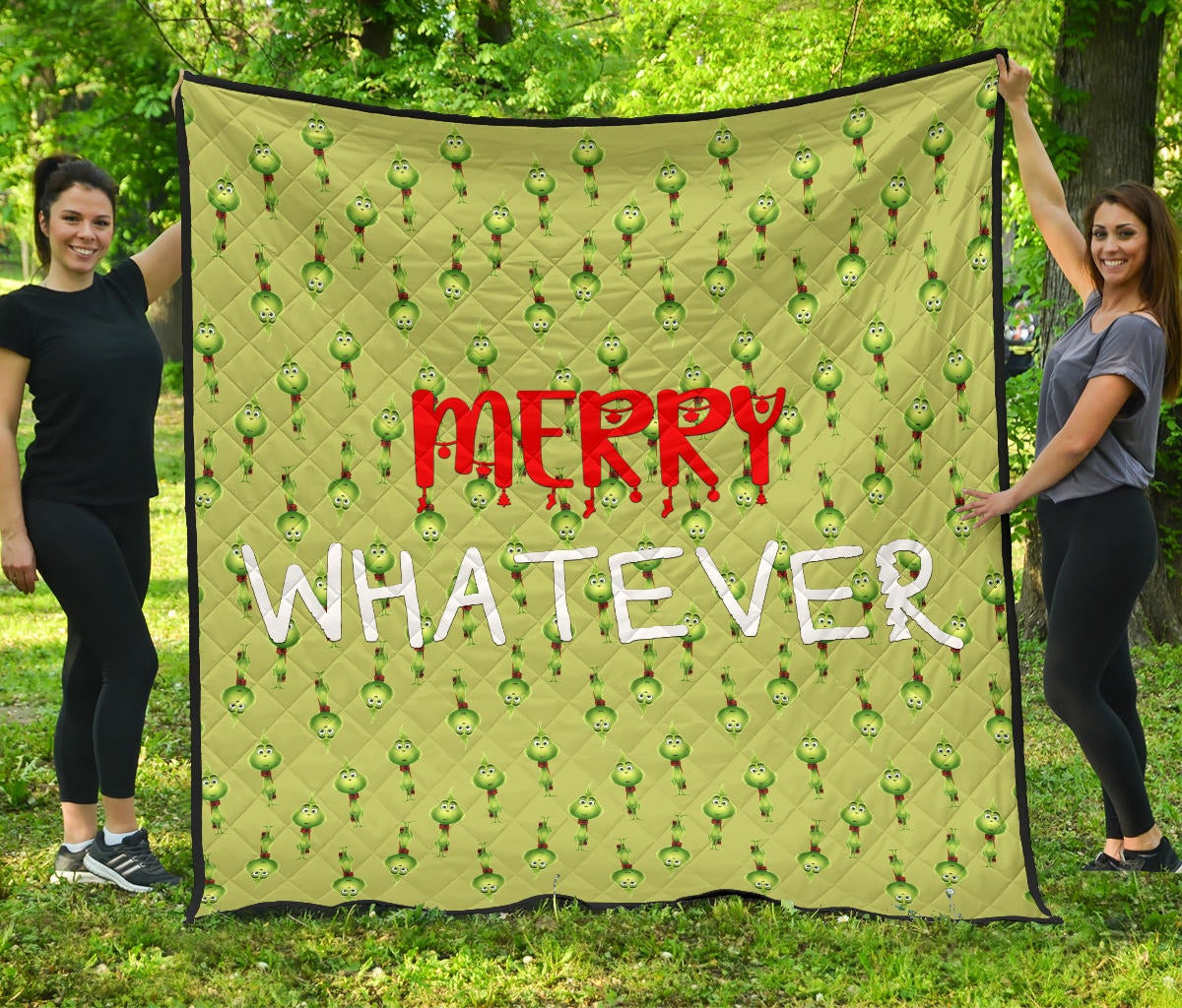 Funny Xmas Merry Whatever Little Grinch Patterns Quilt Blanket