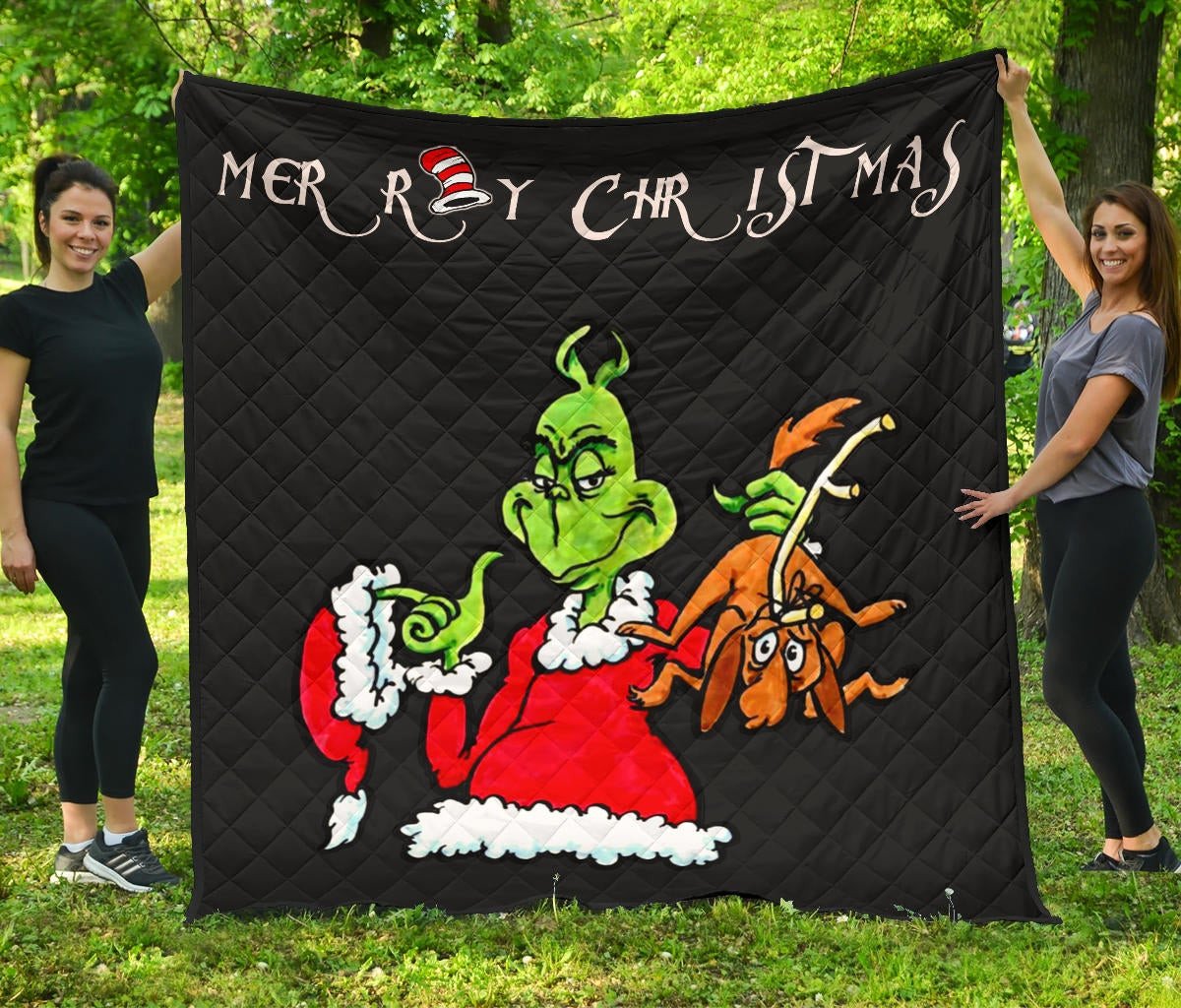 Grinch Holding Max Tail Quilt Blanket