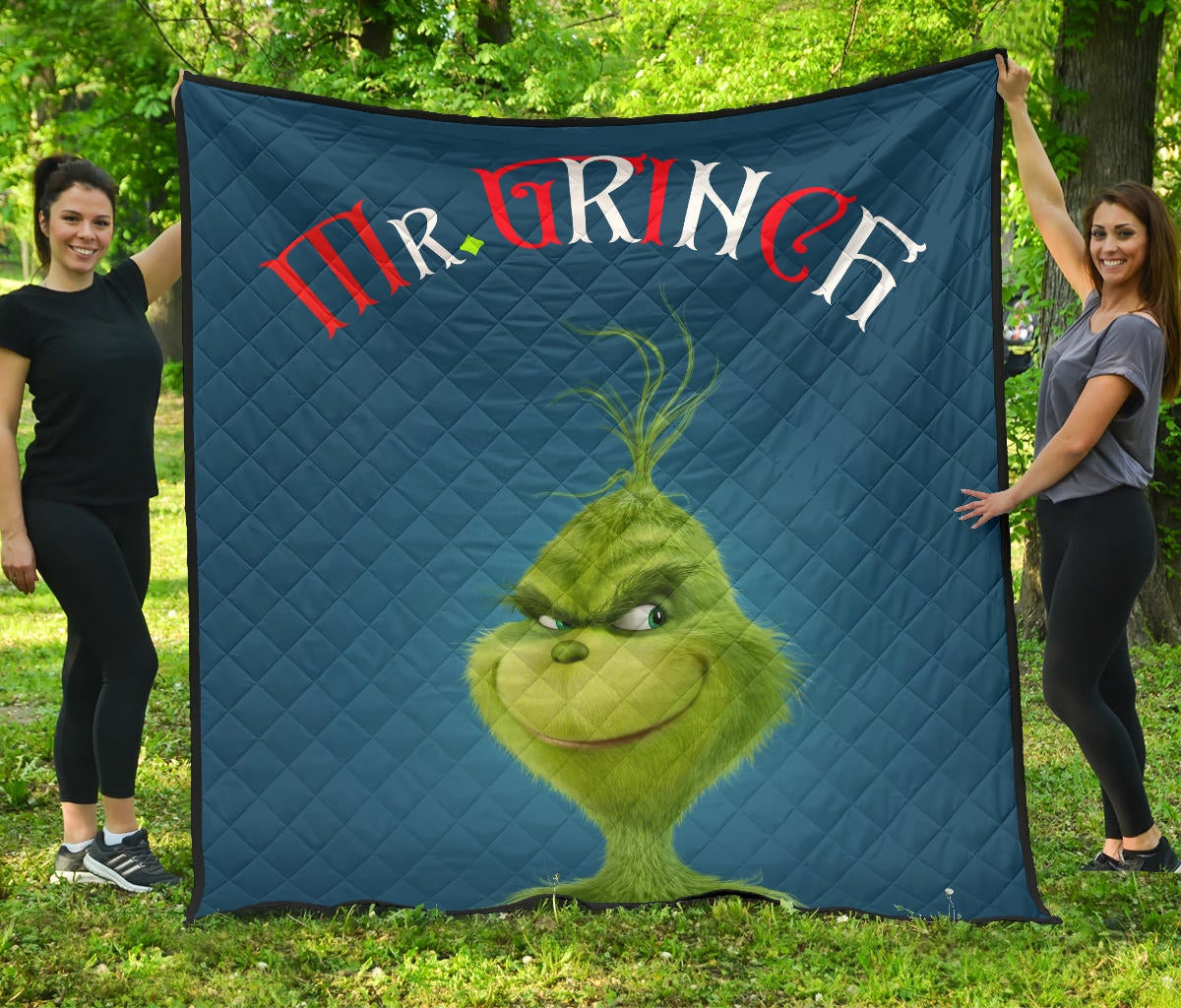 Mr. Grinch Smiling Thinking Face Quilt Blanket