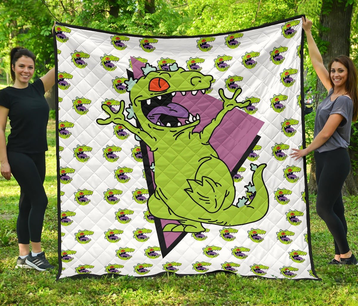 Smiling Happy Reptar T-Rex Head Patterns Quilt Blanket