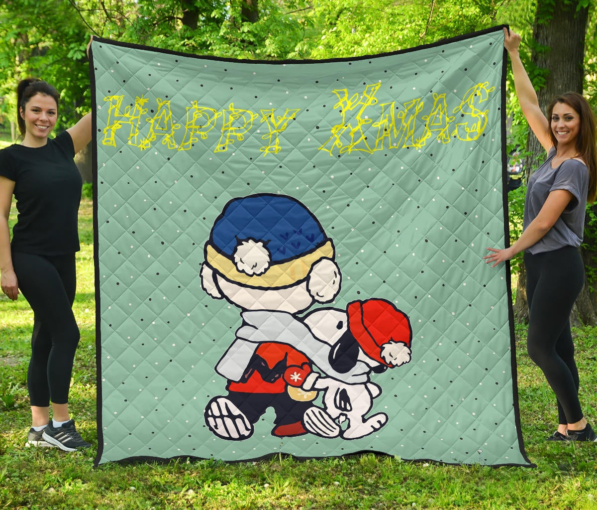 Snoopy And Charlie Brown Walking Snowing Quilt Blanket