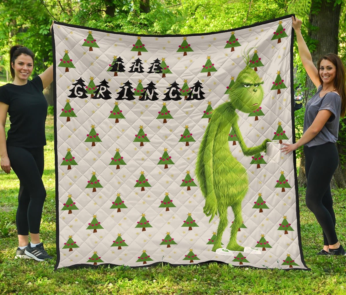 The Grumpy Grinch Drink Coffee Xmas Tree Patterns Quilt Blanket