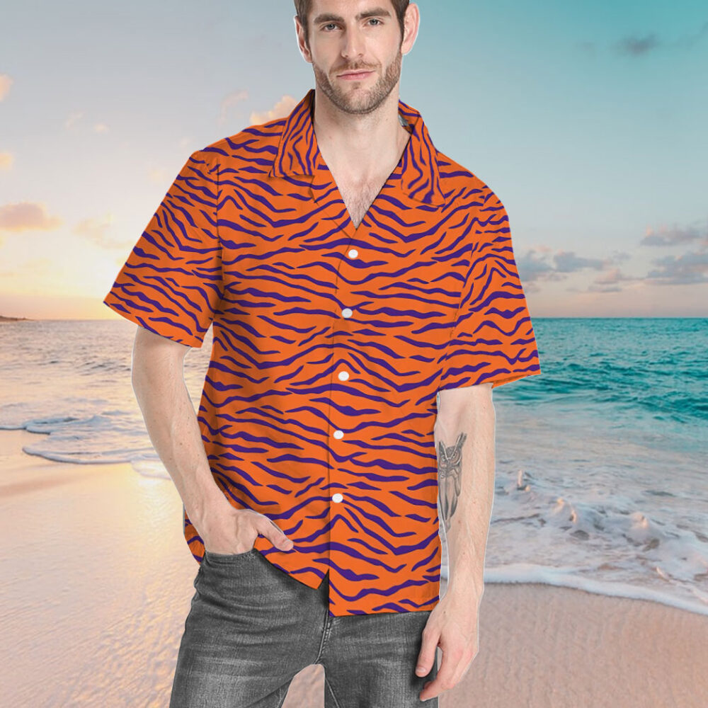 Clemson Tiger Stripe Custom Hawaii Shirt