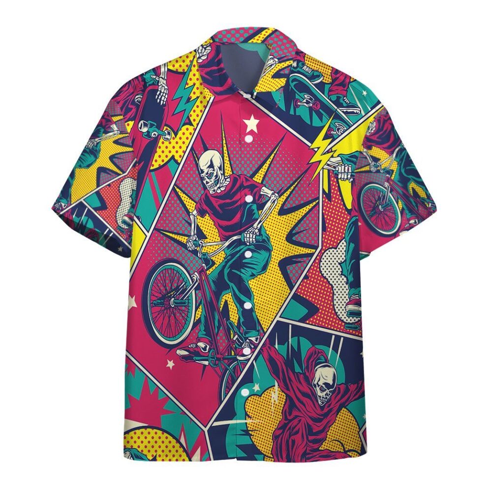 Comic Style Skull Riding Custom Hawaii Shirt