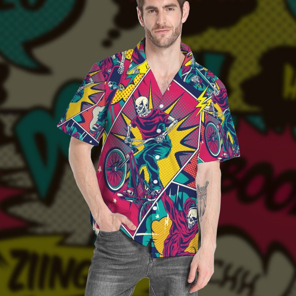 Comic Style Skull Riding Custom Hawaii Shirt