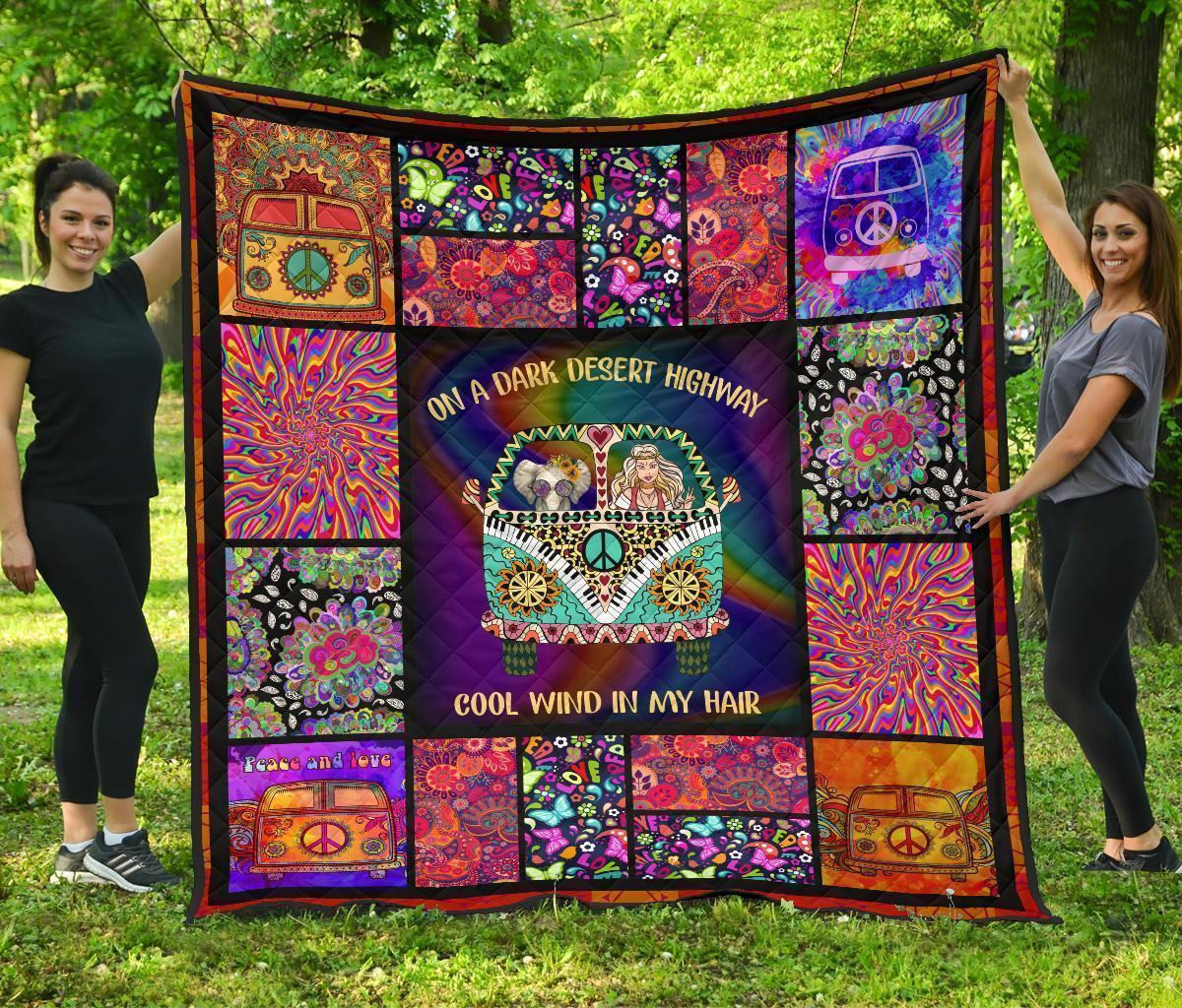 Cool Win In My Hair Hippie Van Quilt Blanket Funny Gift Idea