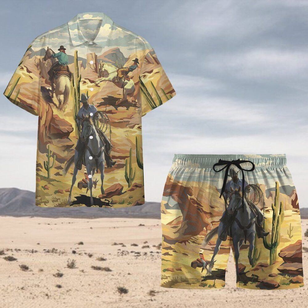 Cowboys Roping Through The Desert Custom Short Sleeve Shirt