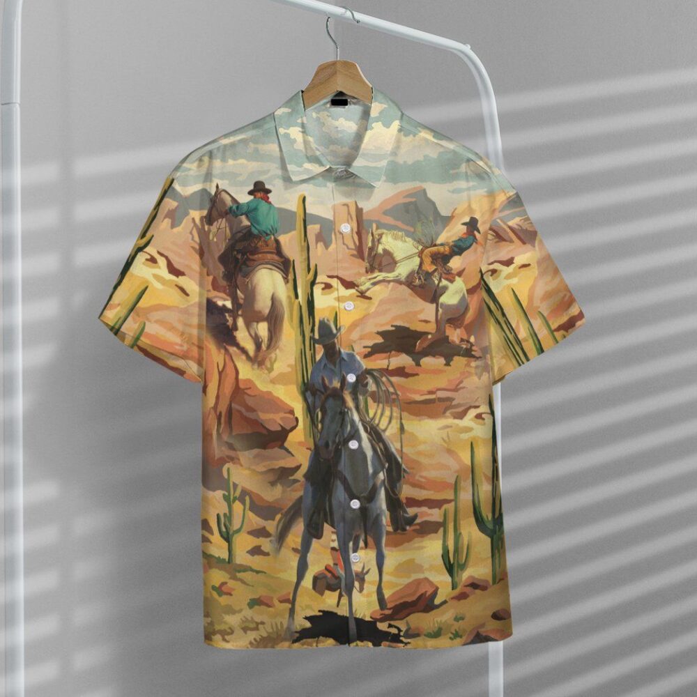 Cowboys Roping Through The Desert Custom Short Sleeve Shirt