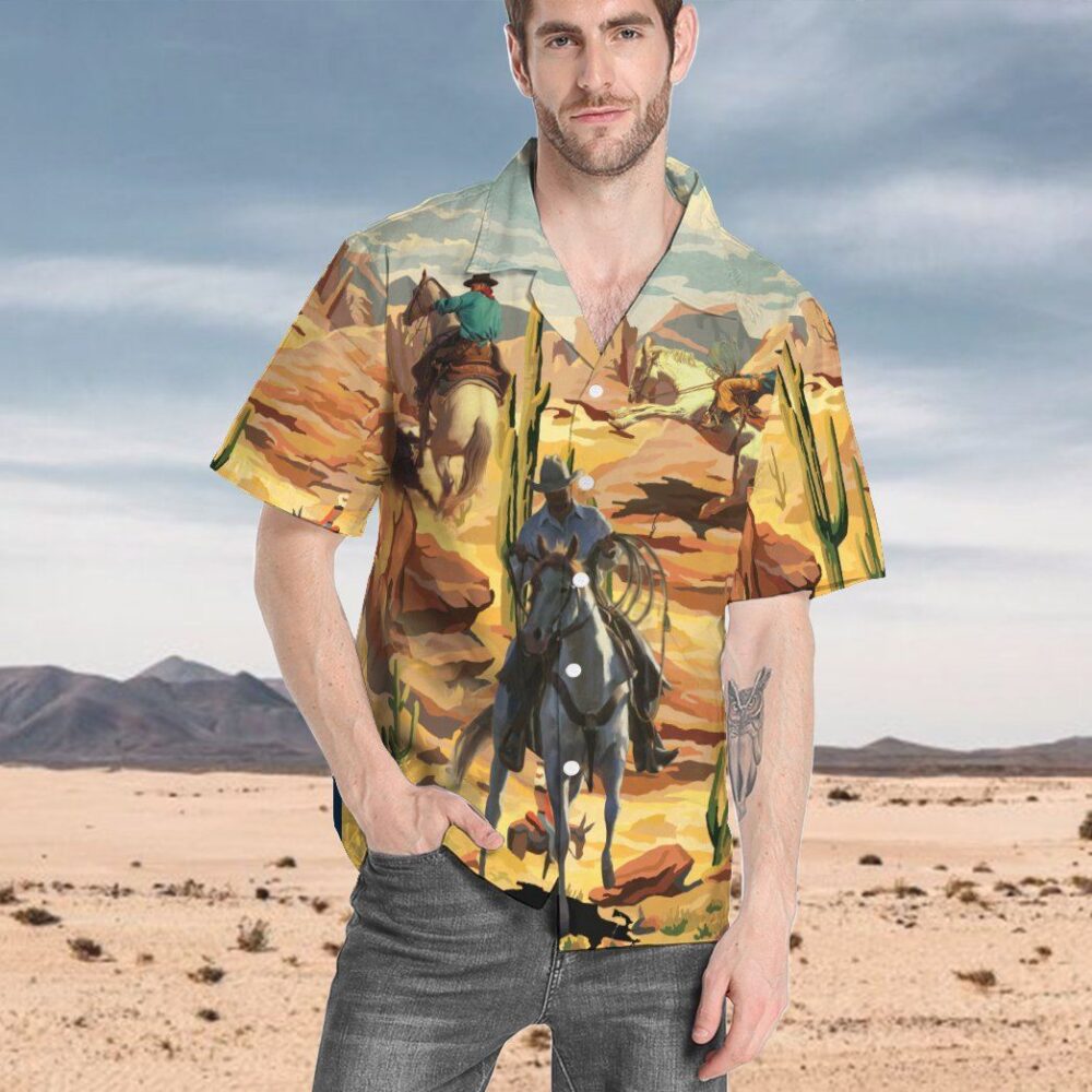 Cowboys Roping Through The Desert Custom Short Sleeve Shirt