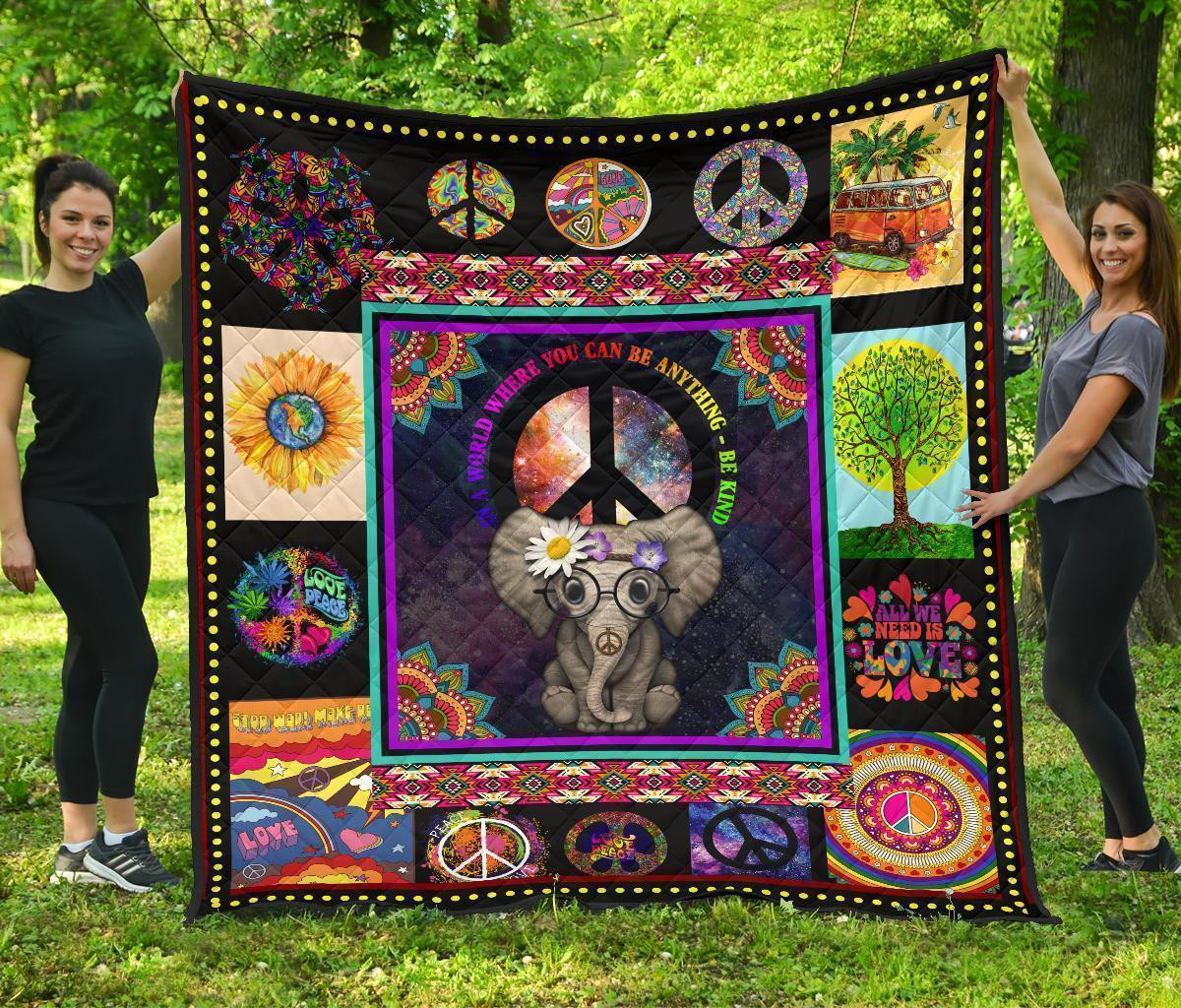 Cute Hippie Elephant Quilt Blanket Funny Gift Idea