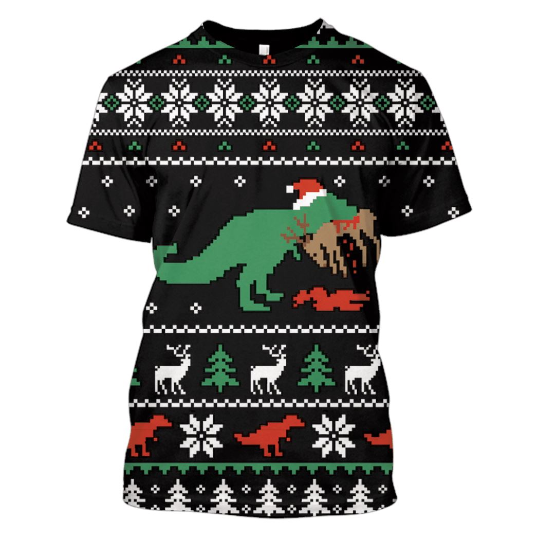 Dinosaur Merry Christmas Custom T-Shirt Hoodie Apparel