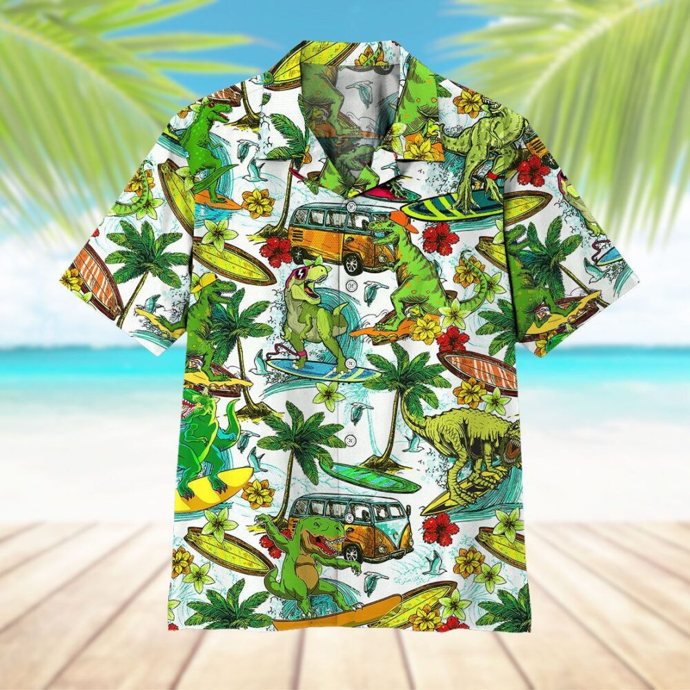 Dinosaur Surfing Custom Hawaii Shirt