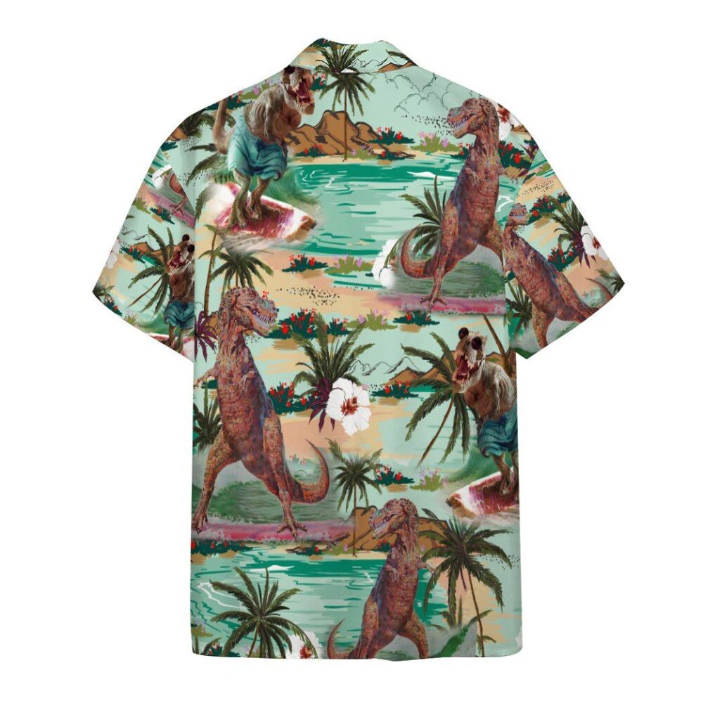 Dinosaurs Surfing Hawaiian Custom Short Sleeve Shirts