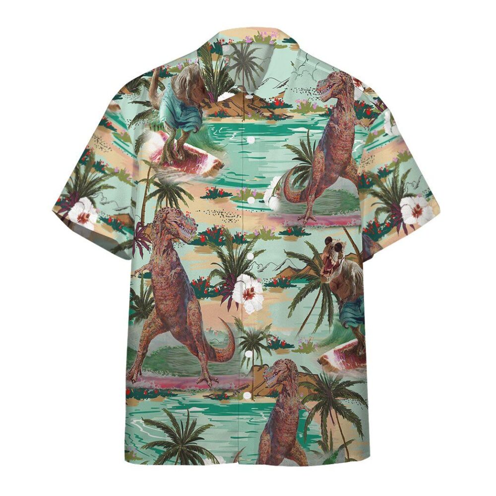 Dinosaurs Surfing Hawaiian Custom Short Sleeve Shirts