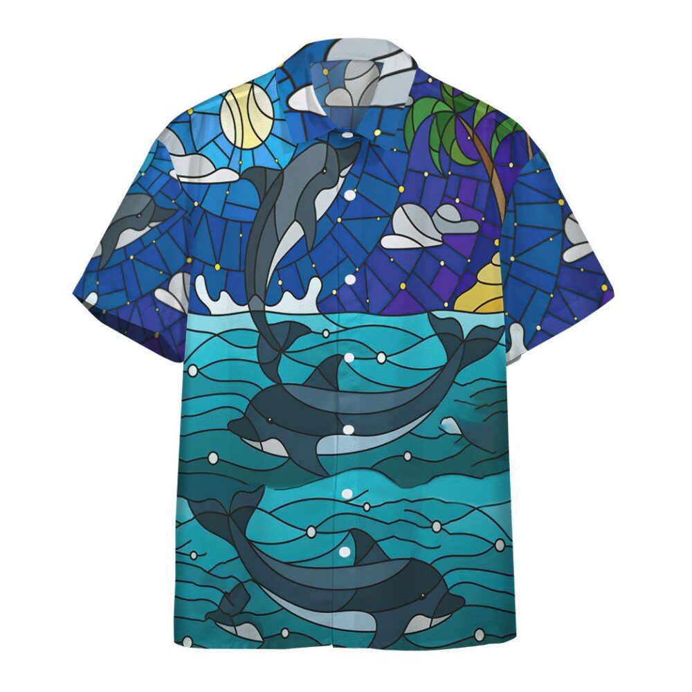 Dolphin Stained Glass Style Custom Short Sleeve Shirt