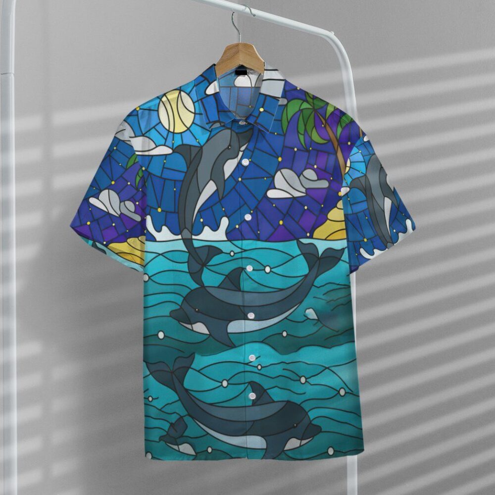 Dolphin Stained Glass Style Custom Short Sleeve Shirt