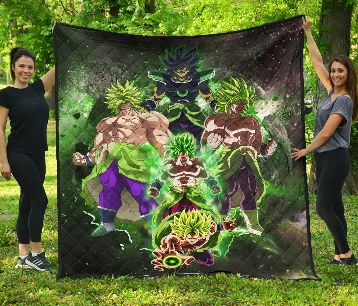 Dragon Ball Anime DB Super Saiyan Broly Moments Green Vapor Galaxy Premium Quilt Blanket