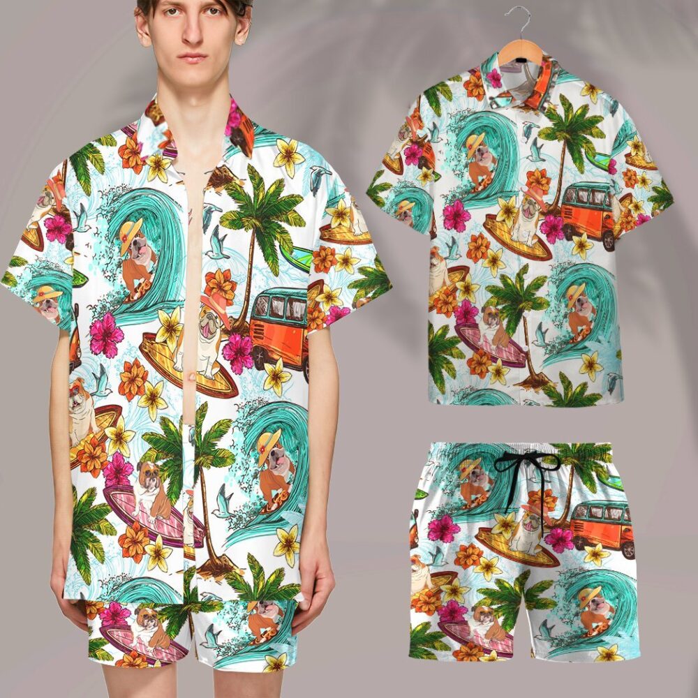 Enjoy Surfing With Bull Dog Custom Short Sleeve Shirt