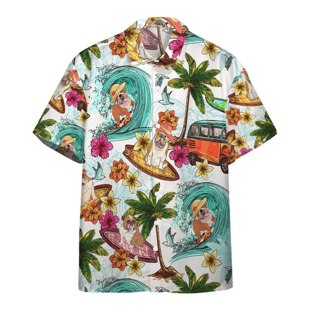 Enjoy Surfing With Bull Dog Custom Short Sleeve Shirt