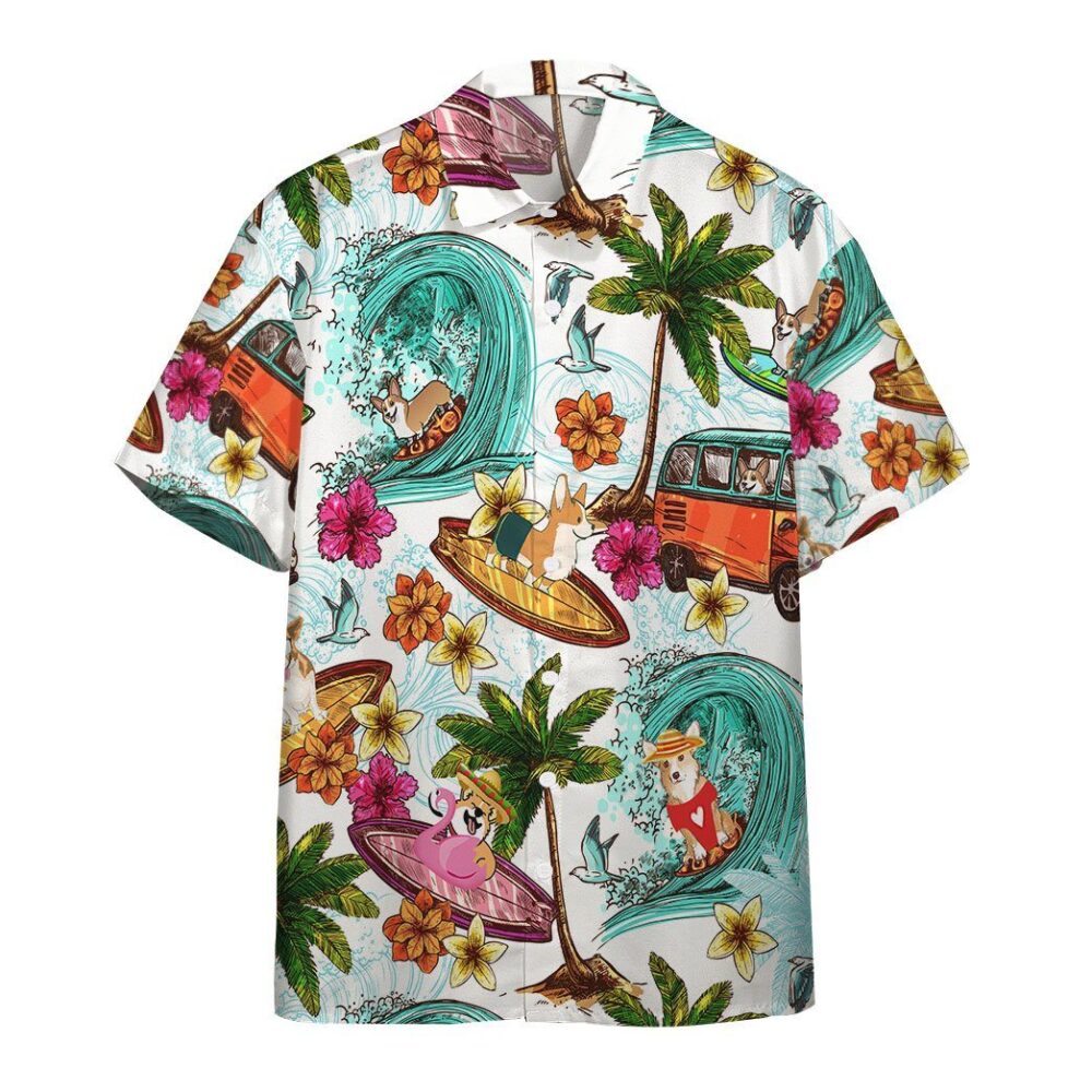 Enjoy Surfing With Corgi Dog Custom Short Sleeve Shirt