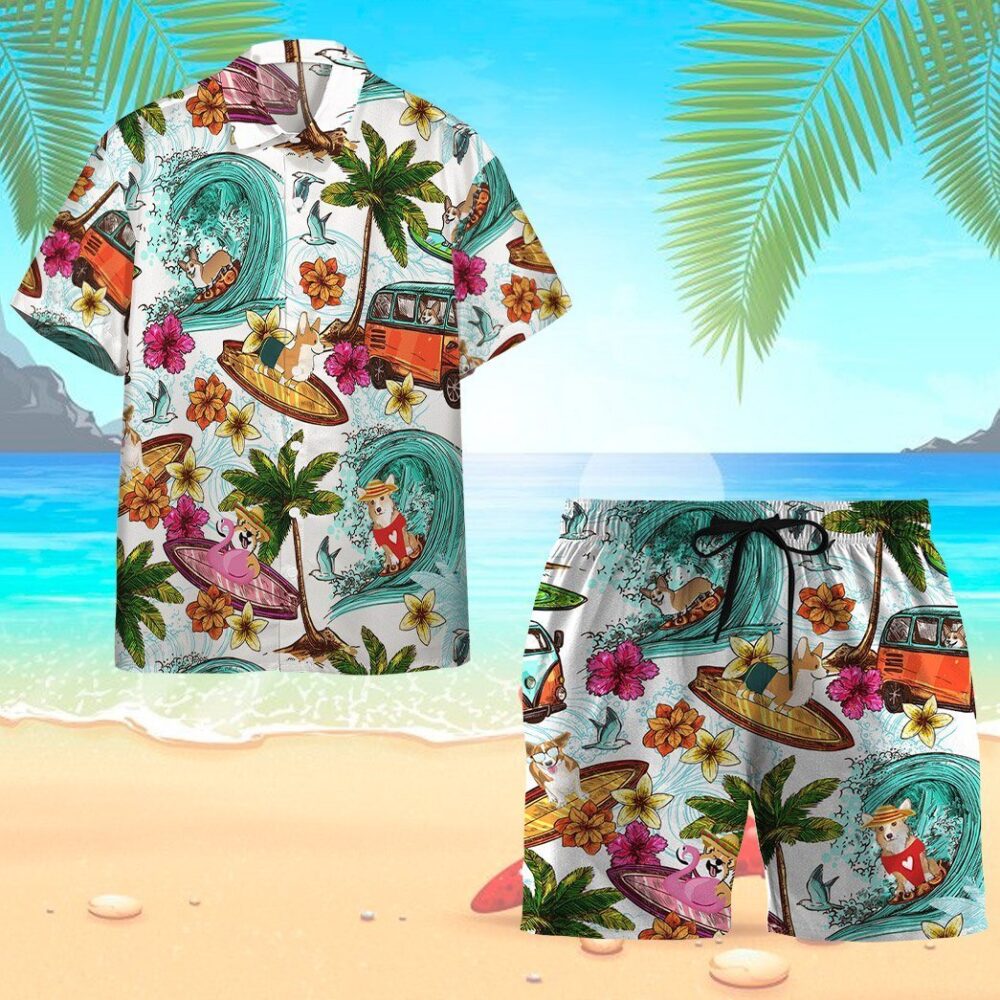 Enjoy Surfing With Corgi Dog Custom Short Sleeve Shirt