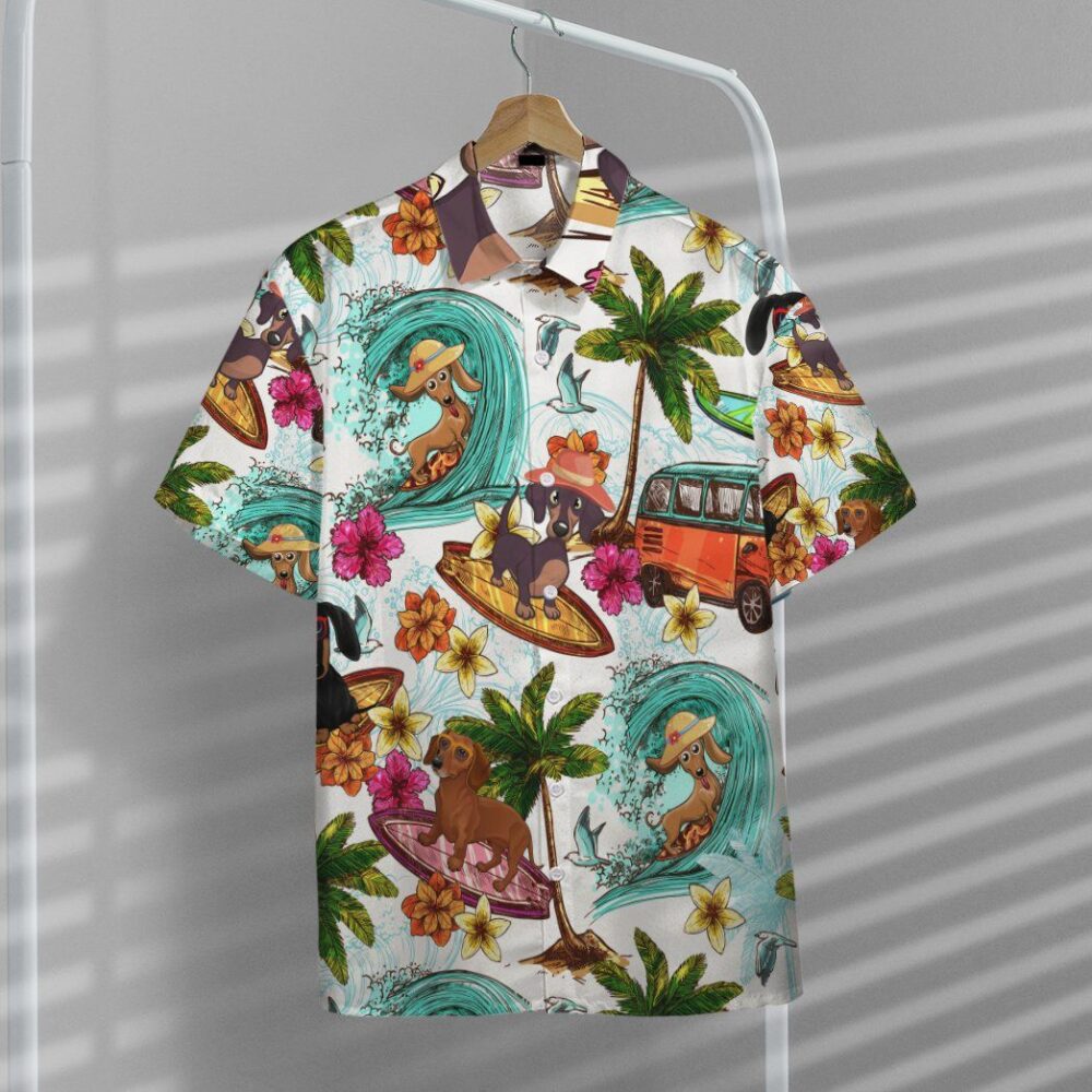 Enjoy Surfing With Dachshund Dog Custom Short Sleeve Shirt