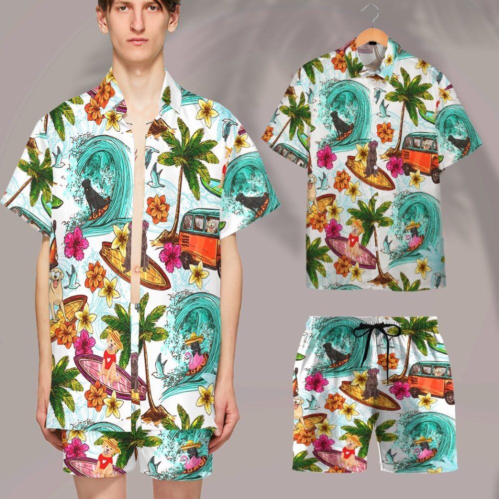 Enjoy Surfing With Labrador Retriever Dog Custom Short Sleeve Shirt