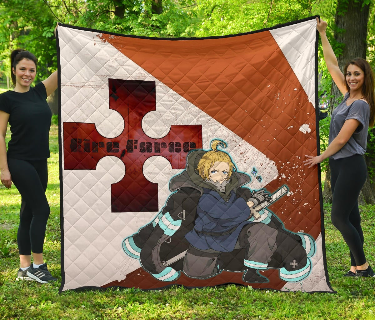 Fire Force Anime Premium Quilt Arthur Boyle Shining Blue Coat With Wood Sword Quilt Blanket