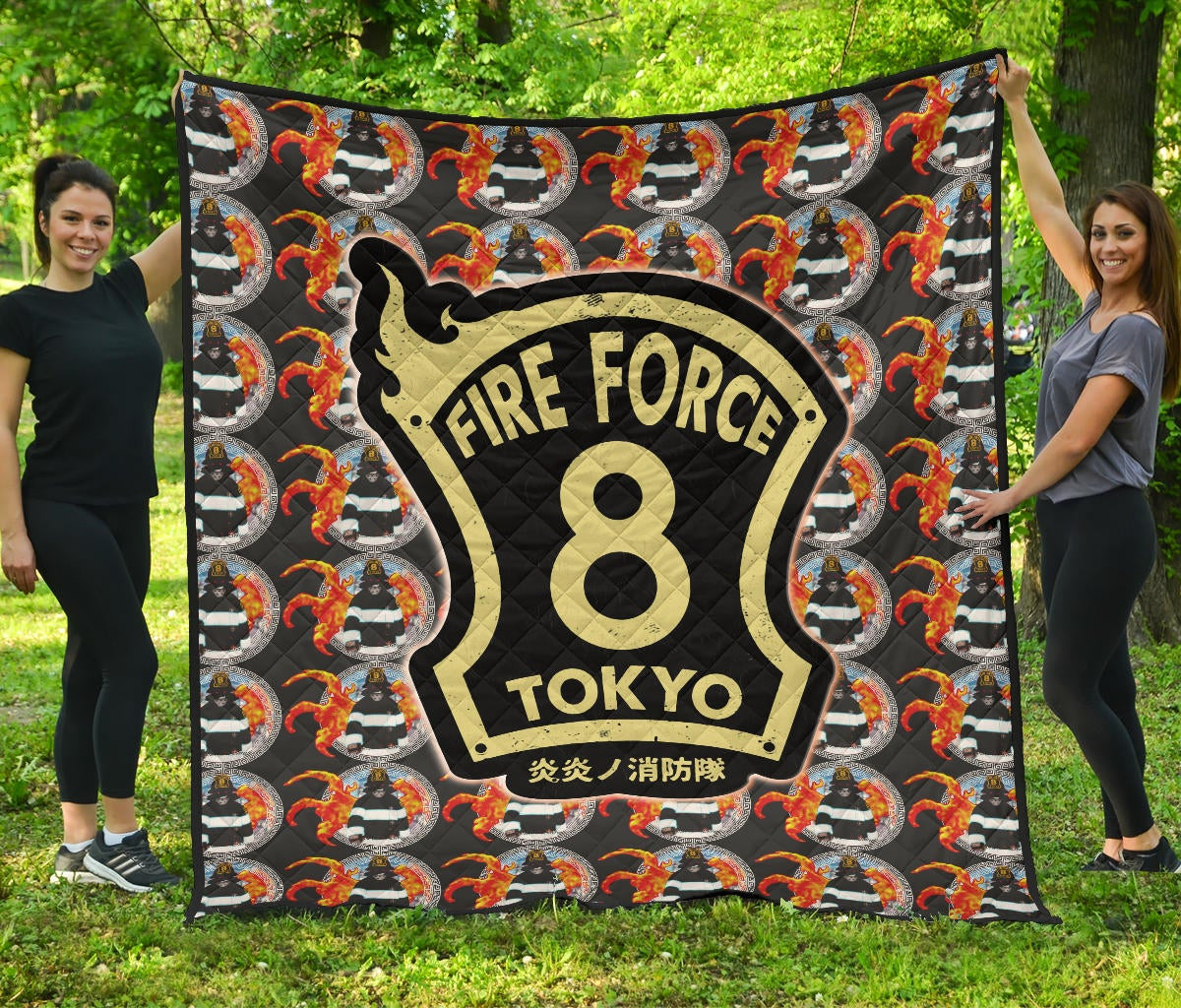 Fire Force Anime Premium Quilt Shinra Kusakabe Silhouette Evil Smile In Fire Patterns Quilt Blanket