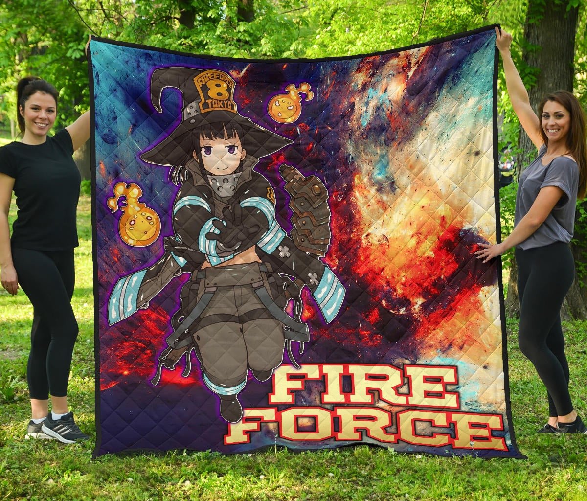 Fire Force Anime Premium Quilt Witch Maki Oze With Cute Baby Fire Artwork Galaxy Quilt Blanket